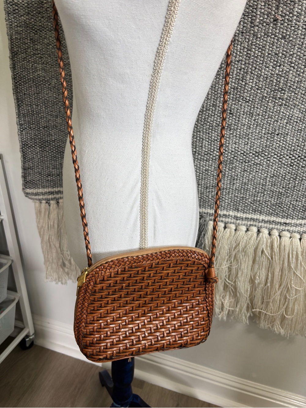 Woven Brown Leather Crossbody Bag - Picture 2 of 6
